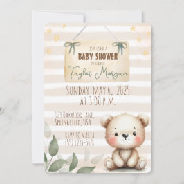 Convite Leaves Watercolor Teddy Bear