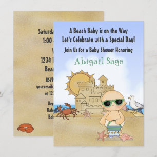 Convite Legal Beach Baby em Sandcastle Chá de fraldas Neut