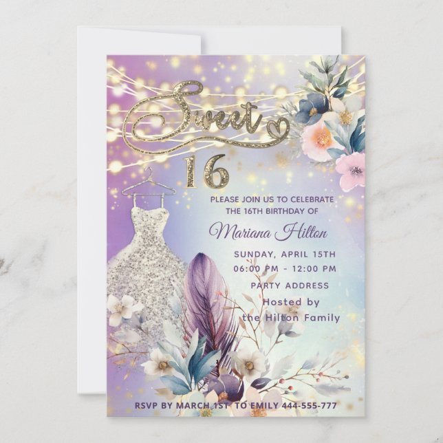 Convite Legal boho floral brilho (Frente)