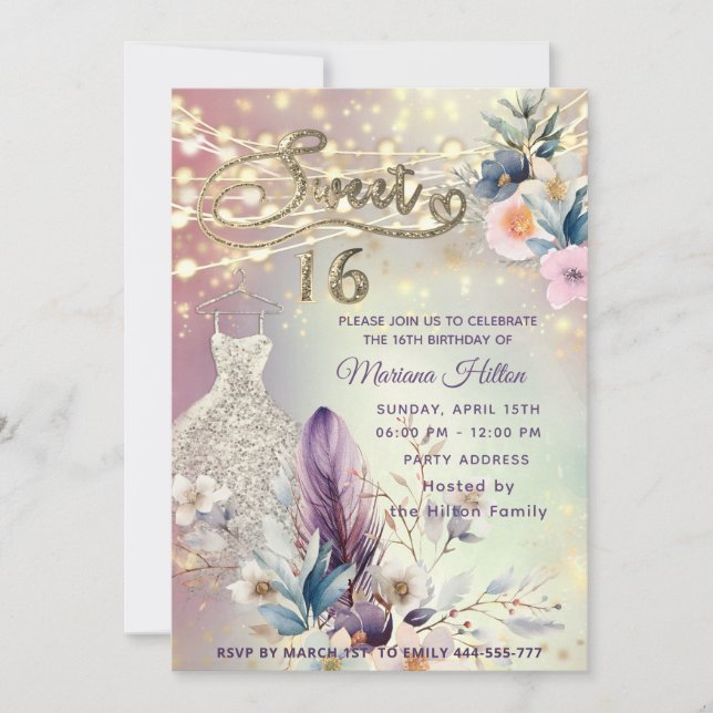 Convite Legal boho floral brilho (Frente)