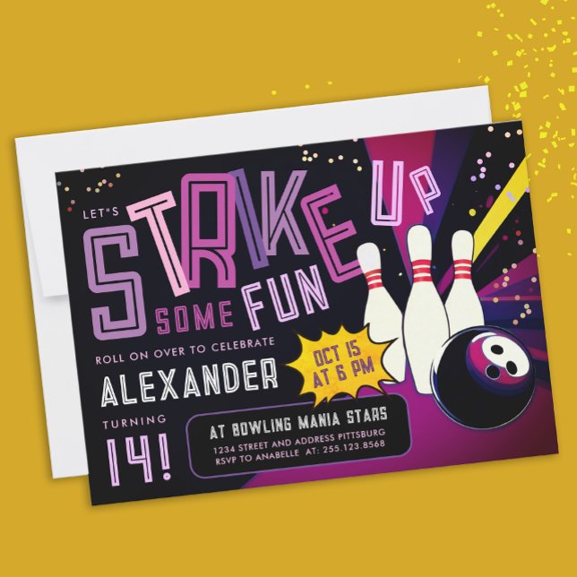 Convite Legal Boliche Gritante Colorida Partido Roxo (Criador carregado)