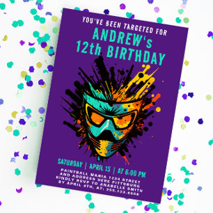 Convite Legal Colorida Paintball Splatter Purple Party