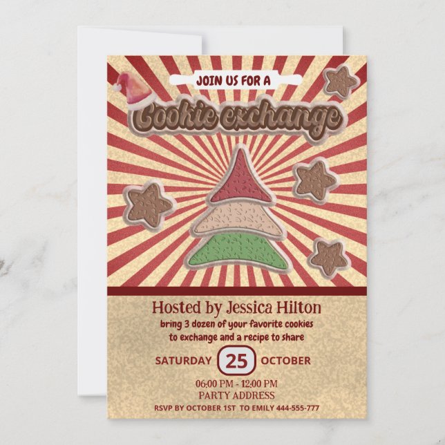 Convite Legal diversão retro tipografia cookie exchange pa (Frente)