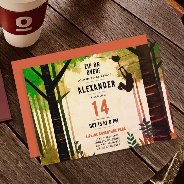 Convite Legal diversão Zipline Green Adventure Nature no e (Criador carregado)