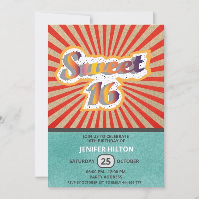 Convite Legal divertimento retrô tipografia doce 16 (Frente)