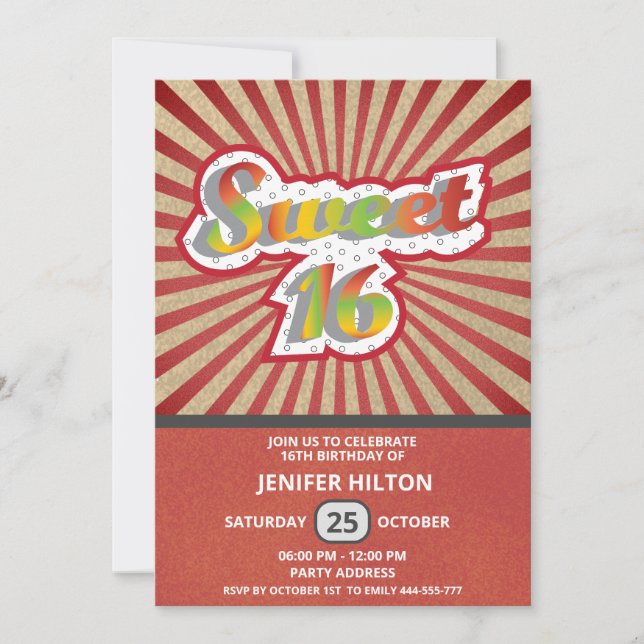 Convite Legal divertimento retrô tipografia doce 16 (Frente)