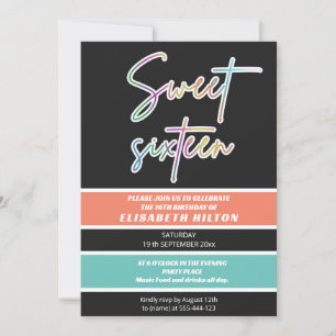Convite Legal e divertida tipografia neon stripes doce 16