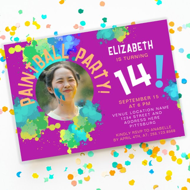 Convite Legal Garota Colorida Pintball Splatters Teen Spor (Criador carregado)
