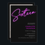 Convite Legal guião roxo neon retro preto Foto Sweet 16<br><div class="desc">Legal guião roxo neon retro preto Foto doce 16 convite.</div>