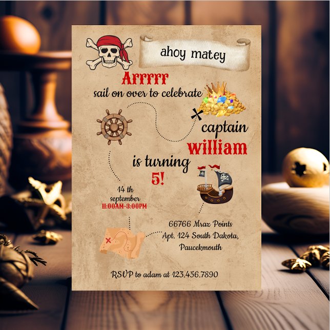 Convite legal navio de piscina bonitinho Pirata Aniversári (Criador carregado)