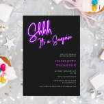 Convite Legal neon roxo foto surpresa doce 16<br><div class="desc">É uma surpresa! Legal guião roxo neon retro preto Foto doce 16 aniversários neon.</div>