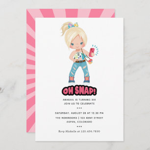 Convite Legal Oh Snap! Selfie Girl Festa de aniversário