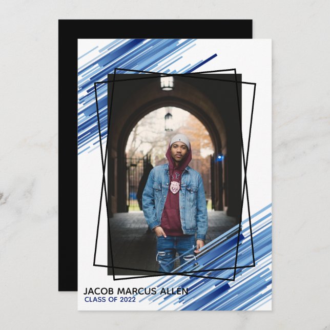 Convite legal para Graduação de Foto Abstrato Azul (Frente/Verso)