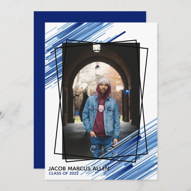 Convite legal para Graduação de Foto Abstrato Azul (Frente/Verso)