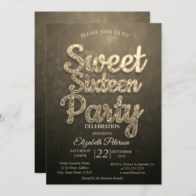 Convite Legal Trendy Bokeh Doce 16 Festa (Frente/Verso)