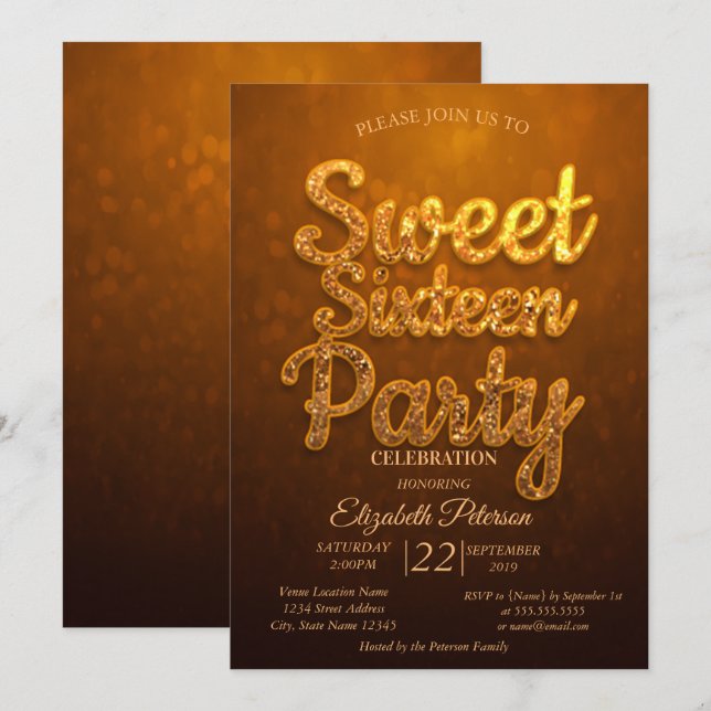 Convite Legal Trendy Sweet 16 Party (Frente/Verso)