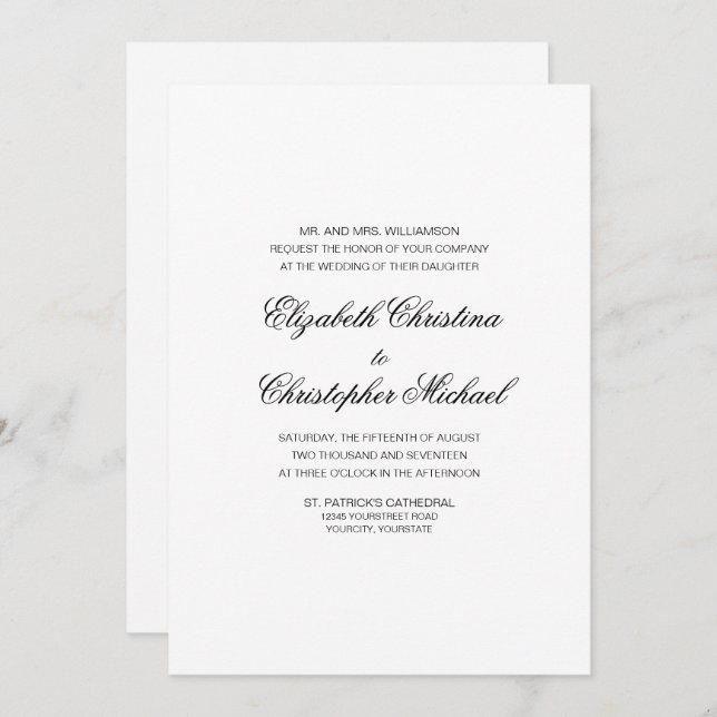 Convite Legância Tradicional Compacta (Sem Recepção) (Frente/Verso)