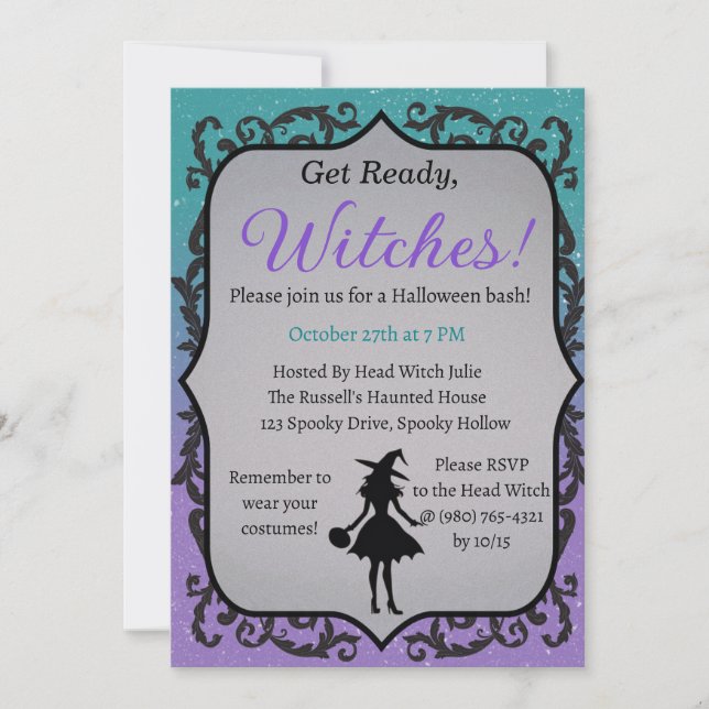 Convite Leia, Bruxas! Festa de Halloween (Frente)