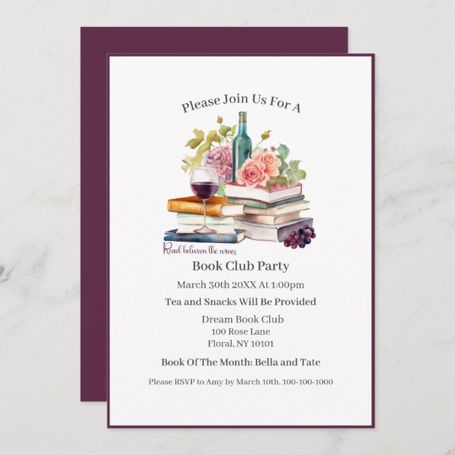 Convite Leia Entre Vinhos, Clube do Livro (Frente/Verso)