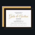 Convite Leilão de Gala Preto e Dourado e Fundraiser<br><div class="desc">Este elegante convite para Leilão Gala e Fundraiser apresenta design limpo,  acentuado com texto escrito e borda preta e dourada.</div>