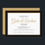Convite Leilão de Gala Preto e Dourado e Fundraiser<br><div class="desc">Este elegante convite para Leilão Gala e Fundraiser apresenta design limpo,  acentuado com texto escrito e borda preta e dourada.</div>