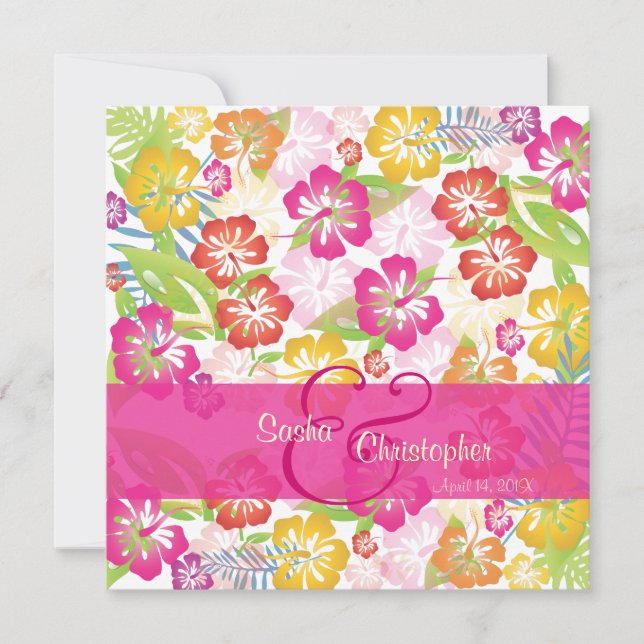 Convite Leis/Luau/hibiscusConvites de Casamento (Frente)