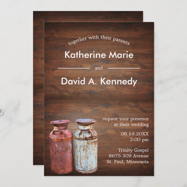 Convite Leite Cans País Casamento Russo Antigo Orçamento d (Frente/Verso)