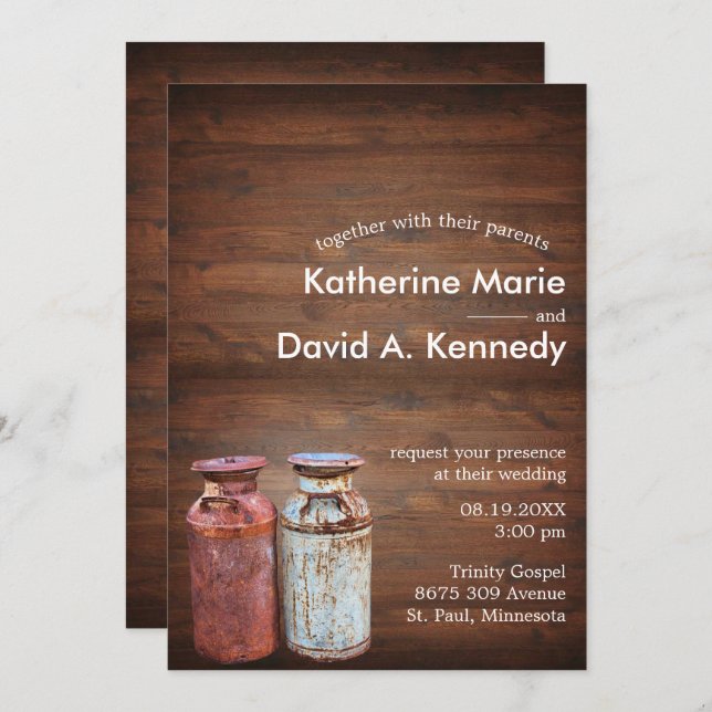 Convite Leite Cans País Casamento Russo Antigo Orçamento d (Frente/Verso)