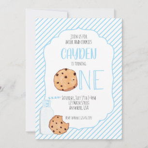 Convite Leite e Biscoitos menino azul primeiro Aniversário