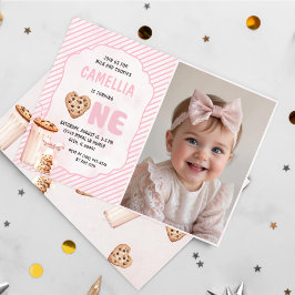 Convite Leite e cookies cor-de-rosa Foto de primeira Festa