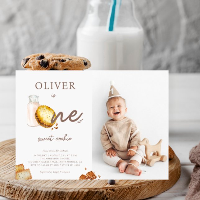 Convite Leite e Cookies Primeira Foto de Festa de aniversá (Criador carregado)