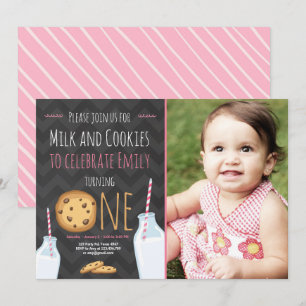 Convite Leite e Cookies Primeira Rapariga de Aniversário