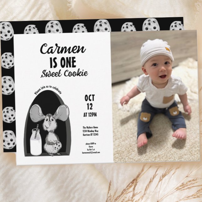 Convite Leite e Cookies Rato Doce Primeira Foto de Anivers (Criador carregado)