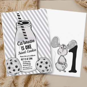 Convite Leite e Rato de Cookie Primeiro Aniversário