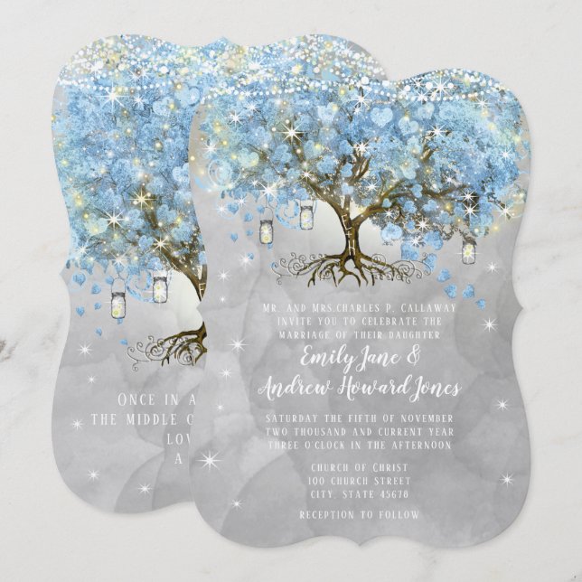 Convite Leite Leite Azul Coração Pêssego Árvore Aquarela (Frente/Verso)