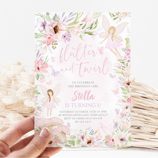 Convite Leite, primeiro aniversario, Flutter e Twirl, cor- (Criador carregado)