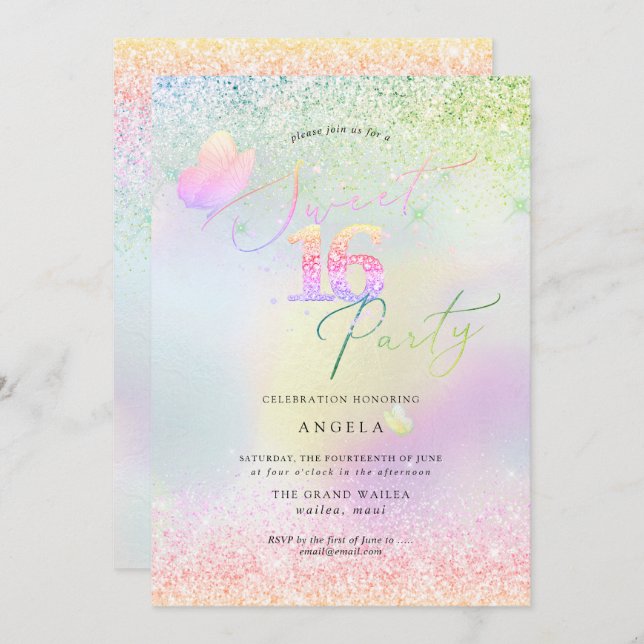 Convite Leitores Holográficos de Diamante Rosa 16 Suaves (Frente/Verso)