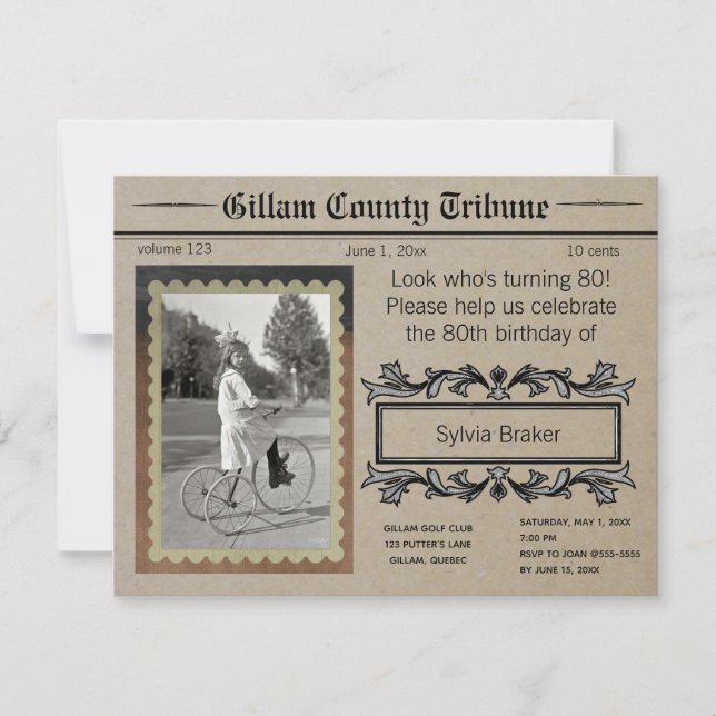 Convite Leitura Editável Sobre Ele Vintage Aniversário (Frente)