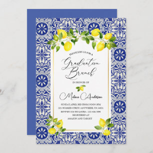 Convite  Lemon  and blue mosaic watercolor graduation bran