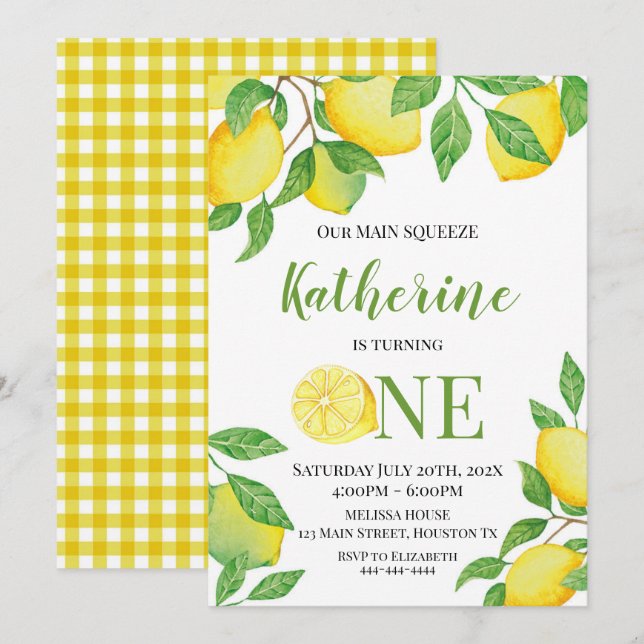 Convite Lemon Birthday Invitation Personalized info (Frente/Verso)
