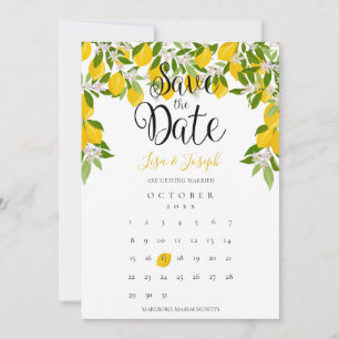 Convite Lemon Blossom Greenery Salvar Calendário de Data