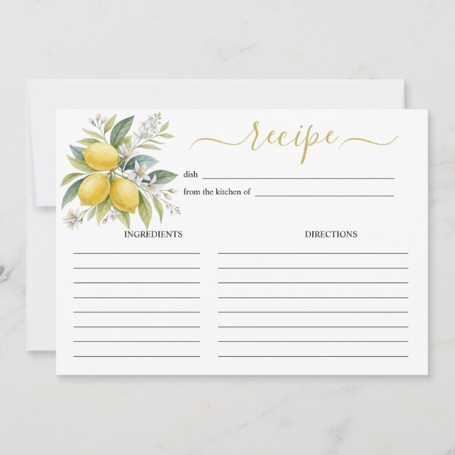 Convite Lemon Blossom Watercolor Recipe Card (Frente)