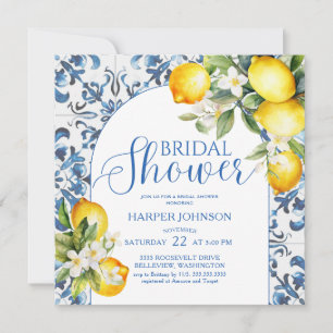 Convite Lemon Blue Azulejo Tema Italiano de Amalfi Chá de 