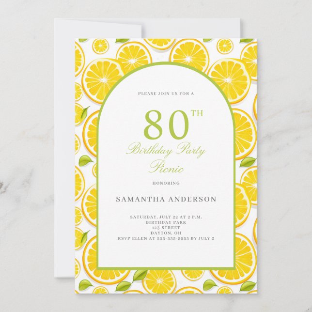Convite Lemon Citrus 80 Birthday (Frente)