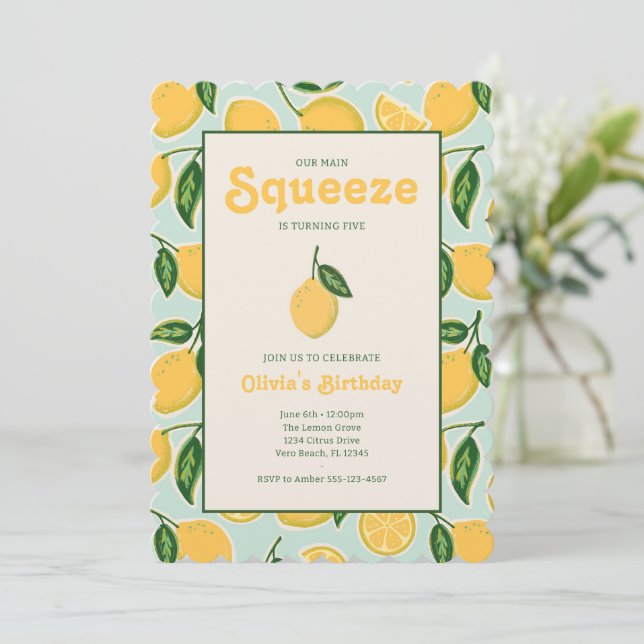 Convite Lemon Citrus Squeeze Summer Birthday Invite (Em pé/Frente)
