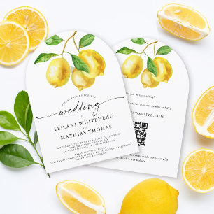 Convite Lemon Citrus Watercolor Código QR Casamento