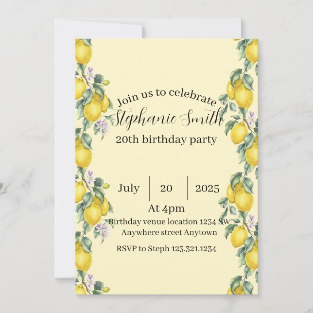 Convite Lemon Cocktail Summer Birthday Invitation  (Frente)