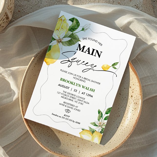 Convite Lemon Ela Encontrou Seu Chá de panela De Apertar (Modern Lemon Bridal Shower Invitation, Citrus, She found Her main Squeeze Bridals Shower Invitation)