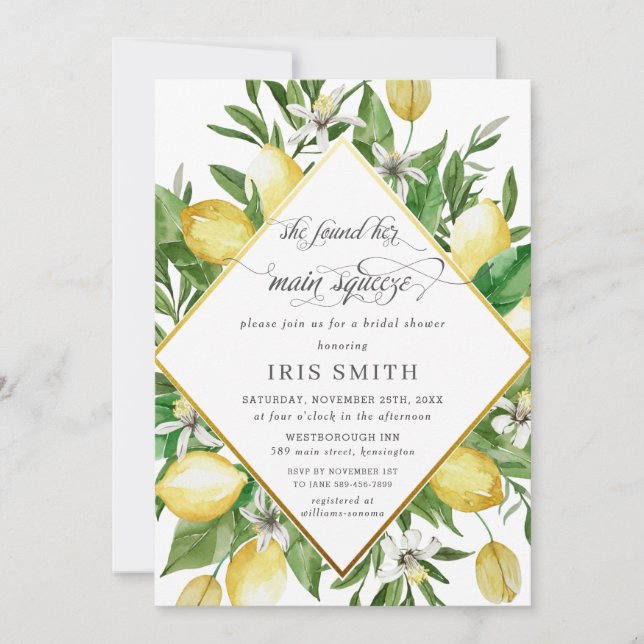 Convite Lemon Ela Encontrou Seu Chá de panela De Apertar P (Frente)