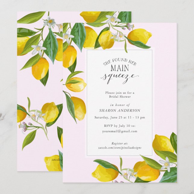 Convite Lemon Ela encontrou seu Chá de panela de aperto pr (Frente/Verso)